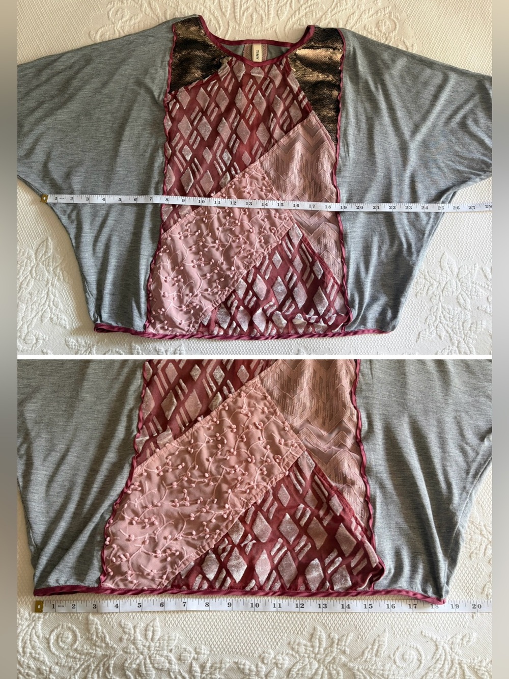 Anthropologie Velvet Patchwork Tee by Tiny -size XS (oversized) -mixed media top - Picture 10 of 16